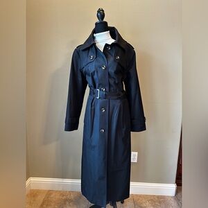 London Fog Belted Trench Coat XL | Classic Black Long Raincoat with Hood (new)